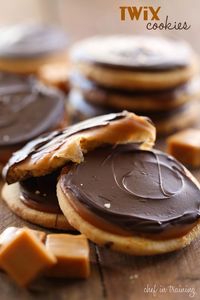 Twix Cookies from chef-in-training.com ...If you love Twix, then you will LOVE these cookies! Shortbread cookie, caramel filling and chocolate topping- they are INCREDIBLE!