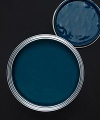 IN DEEP WATER paint color by Dowsing & Reynolds. This is a dark, inky blue with a beautiful warm green undertone. This midnight blue paint looks fab with teal, mustard, and hot pink accents.