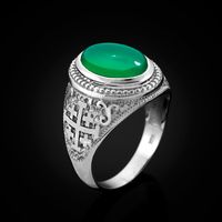 Sterling SIlver Jerusalem 'Crusaders' Templar Cross Green Onyx Gemstone Ring