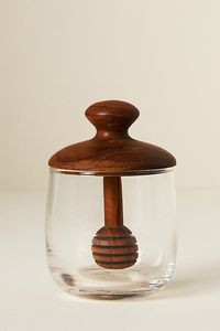 Glass, wood Due to the nature of this item, expect slight variation in the appearance of each unique piece Hand wash Imported | Teak Wood Honey Pot by Anthropologie in Brown