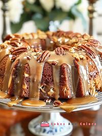 Apple pecan cake with caramel glaze