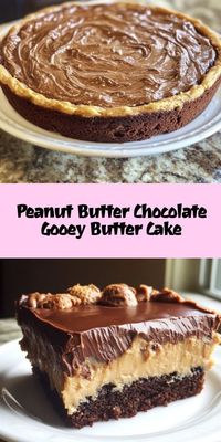 Decadent Peanut Butter Chocolate Gooey Butter Cake Recipe | Indulge in layers of creamy peanut butter and rich chocolate in this easy-to-make dessert that's perfect for celebrations or sweet cravings. Bake your way to gooey goodness with just a few simple ingredients!