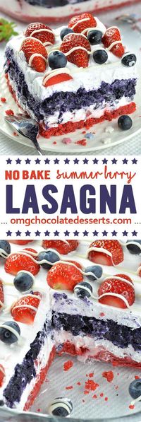 No Bake Summer Berry Lasagna is EASY SUMMER DESSERT RECIPE for refreshing sweet treat. This is perfect idea for Memorial Day and 4th of July dessert.