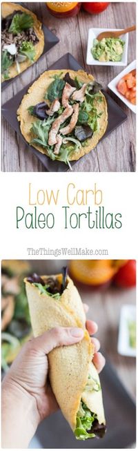 These quick, pliable, low carb, paleo tortillas are my go to recipe now whenever we cook Mexican foods or I want to make myself a sandwich or lettuce wrap.