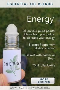 Do you need a pick me up in the afternoon? Make this blend in a roller bottle ready to use when you need that afternoon pick me up. Peppermint and Lemon essential oil will increase your energy and alertness. Lemon is a mood lifter like sunshine in a bottle. Boost your energy | lift your mood | feel alert and awake | how to use essential oils | how to make an essential oil roller bottle | can essential oils help with energy | more energy naturally | help with focus | stimulant free energy