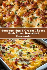 Sausage, Egg & Cream Cheese Hash Brown Breakfast Casserole