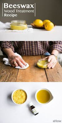 Save money on an expensive wood polish and make your own with just three simple ingredients. Olive oil adds moisture to prevent wood from drying out and cracking, beeswax helps seal the wood and protect the surface after cleaning, and lemon gives it that clean, fresh scent. http://www.ehow.com/about_6592467_beeswax-wood-treatment.html?utm_source=pinterest.com&utm_medium=referral&utm_content=freestyle&utm_campaign=fanpage