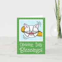 Cute Cat Face Baseball Opening Day Good Luck Card