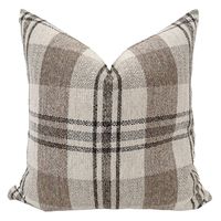 "The \"Eald Plaid Pillow Cover\" embodies timeless elegance with a sophisticated blend of warm white, taupe brown, and charcoal black hues. The fabric used is of exceptional quality, offering a luxurious feel and ensuring durability. The meticulous weaving technique enhances the tactile experience, providing not only a visually appealing design but also a delightful texture to the touch. I T E M - Pillow cover sold individually. - Decorative Pillow Insert sold separately. - Soft textured fabric in shades of dark brown, light brown, yellow brown, dark gray and white. - Back of pillow cover is same as front. - Woven in the USA: 100% Olefin - Stain Resistant Performance Fabric, PFAS Chemical-Free, Bleach Cleanable - Paired with: Cocoa C O L L E C T I O N SIGNATURE: These items are carried thr