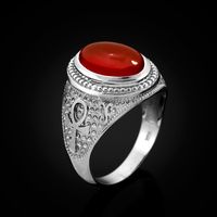 Sterling Silver Egyptian Ankh Red Onyx Statement Ring