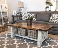 Build this lovely DIY Chunky Farmhouse Coffee TableMaterials List:4 - 4x4s @8ft2 - 2x4s @ 8ft2 - 2x6 @ 8ft3 - 2x10 @ 8ftCut List:4 - 4x4s @ 16"4 - 2x4s @17"2 - 4x4s @ 19" (45 degree)4 - 4x4s @ 8" (45 dgree)3 - 2x6s @ 33"3 - 2x10s @ 36"2 - 2x10 @ 27"