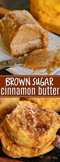 This easy to make Brown Sugar Cinnamon Butter takes all manner of baked goods to the next level! Lightly sweetened and spiced with cinnamon, there is fantastic flavor and warmth to this crowd pleasing compound butter. // Mom On Timeout #compoundbutter #butterrecipe #cinnamon #brownsugar #condiment #biscuits #rolls