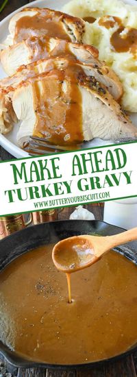 Make-Ahead Turkey Gravy is a must for a stress-free Thanksgiving dinner! Roasting turkey wings, vegetables, and garlic you'll have a flavorful gravy everyone will devour.