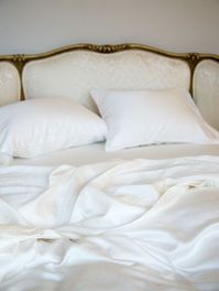 All in Winter White: Seraphina Pillowcases, Fitted Sheet, and Flat Sheet