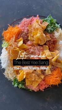 One of the most popular Chinese New Year celebration dish. Enjoy reunion dinner together with our Yu Sheng recipe with crispy vegetables, homemade crunchy wonton, fresh raw salmon and a sweet tangy plum sauce dressing #yeesang #ChineseNewYear #AsianCooking