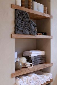 Shelves in the wall between the studs