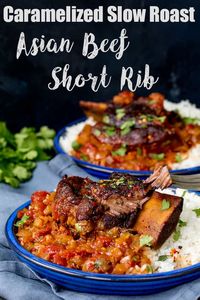 These Caramelized Slow Roast Asian Beef Short Ribs will make your house smell amazing! So tender and tasty - a great weekend dinner! #AsianFood #Recipe #Beef