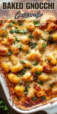 This Cheesy Baked Gnocchi Casserole is a comforting, Italian-inspired dish that combines soft potato gnocchi with a creamy tomato sauce, savory Italian sausage, and a blend of melty cheeses.  It's topped with fresh spinach and cherry tomatoes for added nutrition and flavor. Perfect for a cozy family dinner.