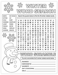 winter word search and word scramble