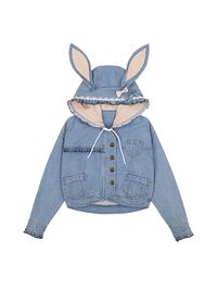 Hooded with Bunny Ears Denim Jacket by To Alice