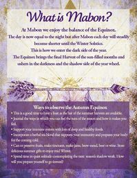 A beautiful print-out about Mabon (Fall Equinox) for Witches of all ages. Learn about the Sabbats and teach your children to observe the turning of the Year Wheel.