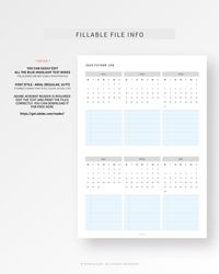 Fillable 2025 Calendar Sheet, Instant Download, Year At A Glance, YO2P, Annual Agenda Overview Planner for Minimalist, Editable Future Log 2025  [💡MonthlyJoy's CheckPoint!] 2025 𝑭𝒖𝒕𝒖𝒓𝒆 𝑳𝒐𝒈 𝑷𝒓𝒊𝒏𝒕𝒂𝒃𝒍𝒆𝑨4/𝑳𝒆𝒕𝒕𝒆𝒓 𝑷𝒍𝒂𝒏𝒏𝒆𝒓 𝑰𝒏𝒔𝒆𝒓𝒕𝒔. Using this future log is a perfect way to manage your entire year more productively and help you to easily plan and keep track of your everyday tasks, events, etc.  · Printable + Fillable Files · 2 Pages | 2024 Calendar (Jan-Dec), List (Date | Details) · Monday Start only  · You can easily edit all the blue highlight text boxes, and Blue boxes are NOT visible when printed and You CANNOT change font style, color, size, etc - Font: ARIAL (Normal, 10pt) fixed  [📏SIZES] - A4 (8.27 x 11.69 inches) - US Letter (8.5 x 11 inches)