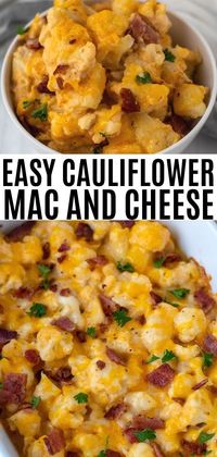 This cauliflower mac and cheese is so easy to make. Top it with bacon for an added crunch. Cauliflower casserole makes the perfect side dish for family dinners!