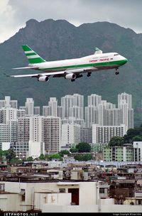 Cathay Pacific Boeing 747-467 (registered B-HOP) on finals for Hong Kong-Kai Tak