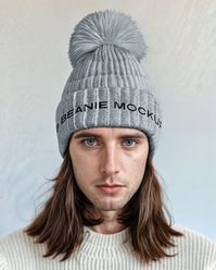 Long Haired Male Model Wearing a Beanie Hat and Jumper Mockup