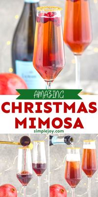 This Christmas Mimosa is the perfect holiday drink! Made with pomegranate liqueur, cranberry juice, and champagne, you are only three ingredients away from the best holiday cocktail.