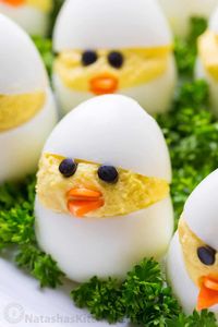 Easter Egg Recipe - Deviled Egg Chicks - NatashasKitchen.com