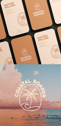 A welcoming, nature-inspired business card designed by Marquis Odobas for Coastal Boards, a surfboard company based in Santa Cruz, California. #businesscards #branding #identity #graphicdesign #brandinspiration #branddesign #namecards #typography #wordmark #businesscard #businesscarddesign #illustration