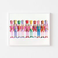 DIGITAL FILE ONLY Colorful Christmas Nutcrackers Painting | Rainbow Toy Soldiers Wall Art Print | Vintage December Printable | Pink Holiday Digital Download Four Sisters Print Shop's original art prints are colorful and modernized still lifes, portraits, and landscapes inspired by impressionist and fauvist art of the past. Our high-quality digital artwork will add a dose of joy and personality to any room. This is an instant download and no physical products will be shipped. INCLUDED FILE SIZES in 300dpi resolution: Four JPG files in the following sizes attached for Instant download: * 7x5 * 10x8 * 14x11 * 20x16 - 5:4 Ratio Two JPG files in the following sizes accessible by download the included PDF document with link: * 24x18 - 4:3 Ratio (use this file to also print at 16x12) * 36x24 - 3: