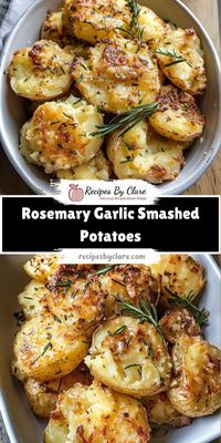 These crispy-on-the-outside, creamy-on-the-inside smashed potatoes are packed with aromatic rosemary and garlic—an ideal side dish for any meal!  Ingredients:  2 lbs baby potatoes 3 tbsp olive oil 4 garlic cloves, minced 1 tbsp fresh rosemary, chopped With their golden, crispy edges and rich, herb-infused flavor, these Rosemary Garlic Smashed Potatoes will be the star of your next meal!