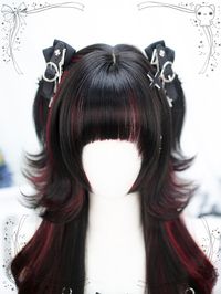 Get noticed with our striking black and red highlight long synthetic wig! This vibrant wig features a bold color combination that is sure to turn heads. Made with high-quality synthetic fibers, this wig is easy to style and maintain. Perfect for cosplay, themed parties, or adding a pop of color to your everyday look.  Please note that this product includes the wig only.  Garment Size   	 		 			Size 			Free Size 		 		 			Hair Length 			60-65