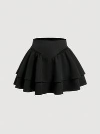 Black Casual Collar  Woven Fabric Plain Layered/Tiered Embellished Non-Stretch  Women Plus Clothing