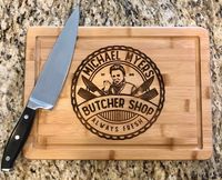 "For sale is a \"Michael Myers Butcher Shop\" laser engraved, premium bamboo cutting board / charcuterie board. This board is perfect for gifting during the Halloween season, or to keep for your own slicing and dicing! This cutting / charcuterie board is made from environmentally friendly bamboo - a natural replenishing grass and one of the world's most renewable resources. Bamboo is harder than maple wood and stronger than steel! This cutting / charcuterie board features non-slip cork strips on its backside and a machine cut \"juice well\" on the cutting surface. Cutting Board Dimensions:  13 3/4\" W x 9 3/4\" D x 5/8\" H 34.9cm W x 24.8cm D x 1.6cm H * Hero Goods LLC, is a Disabled Veteran and First Responder owned company."