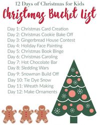 12 Days of Christmas for Kids |Free Printable Bucketlist