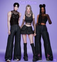 Female and Male punk collection, lace tops, denim baggy pants, lace gloves, legwarmer, 20 swatches, By Bluerose 3D Fashion TS4CC