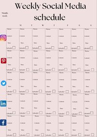 A Weekly Social Media Planning Schedule to Organise Content, Timing, Themes and Consistency across Twitter, Pinterest, Instagram, LinkedIn and Facebook. A digital product, to be downloaded and used digitally or printed off at home.