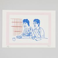 "Japanese Ladies" portrait is a quirky limited edition screen print of daily life in Japan.   These two were seen having lunch in a quintessential Japanese ramen bar just outside Lake Kawaguchi and were created from my original pencil drawing which is then used to produce a hand pulled screen print.  Limited edition of 24.   Free shipping to the UK.