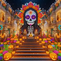 #aesthetic #dayofthedead #diadelosmuertos #minecraft #minecraftsurvival #minecraftbuilding #build #building #architecture #colorful #mexico #sugarskull #skull #flowers