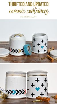 A quick and fun upcycle of a thrifted ceramic container just by adding silhouette cut out vinyl shape stickers!