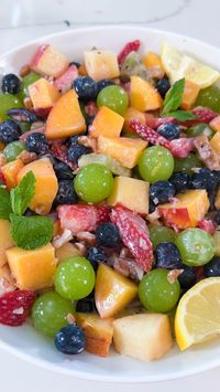 This healthy yogurt fruit salad is creamy, hydrating, refreshing, and perfect for summer! Summer salad. Fruit salad recipe. #salad