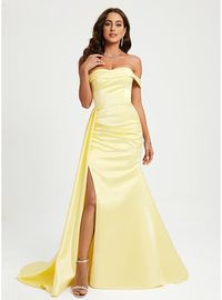 JJ's House Ruffle Satin Off the Shoulder Fall Spring Summer Winter Trumpet/Mermaid General Plus Back Zip Simple Beautiful Back Modest Prom Dresses Daffodil Height:5.8ft（176cm） Bust:32in（82cm）Waist:24in（61cm）Hips:35in（89cm） No Sweep Train Model Name:Katy  Height:5.7f. #JJ's House #Ruffle #Satin #OfftheShoulder #Fall #Spring #Summer #Winter #TrumpetMermaid #General #Plus #BackZip #Simple #BeautifulBack #ModestPromDresses #Daffodil #No #SweepTrain