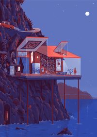 Andres Lozano's illustration of a cliff house