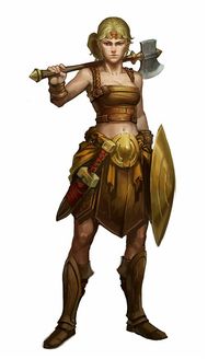 Female Human Axe and Shield Fighter - Pathfinder PFRPG DND D&D 3.5 5th ed d20 fantasy