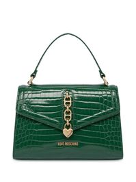 green faux leather embossed crocodile effect logo plaque heart motif single top handle detachable chain-link shoulder strap internal zip-fastening pocket internal logo plaque full lining gold-tone hardware foldover top with magnetic fastening This piece comes complete with a protective dust bag.