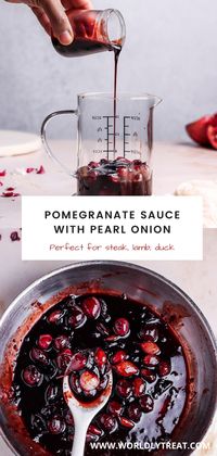 This easy and utterly delicious red wine reduction sauce is perfect for steak, lambs, duck, and more. This pomegranate sauce, a.k.a steak sauce, is made with pearl onion adding richness to an already flavorful red wine sauce. Try this one-pan sauce in 30 minutes or less.