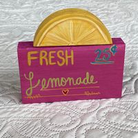 Wooden Fresh Lemonade Sign with Lemon Slice, Lemonade Stand Decor by IconicRoseArt on Etsy